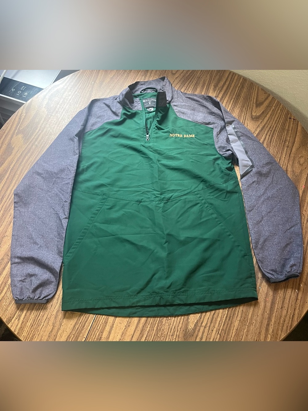 Holloway Notre Dame Green and Gray Quarter-Zip Windbreaker